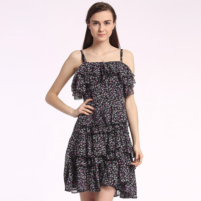 

Red bean&39s IDF women&39s harness cake layer of small floral dress female FQL280B1 TC purple color 155 80A