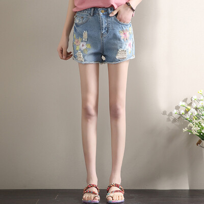 

City Plus CITYPLUS Школа искусств Вечерняя вышивка рыхлая крупным размером была тонкой вышитой горячими брюками с заусенцами дырочки шорты с отверстиями CWDK174155 светло-голубые 26