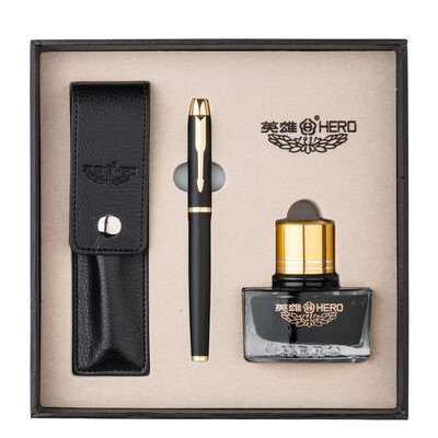

Hero (HERO) 1801 men and women iridium gold pen / ink pen combination set of black sand