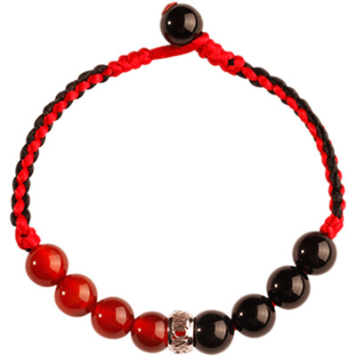 

Stone behead (istone) Benming red and black agate mixed hand-woven red rope