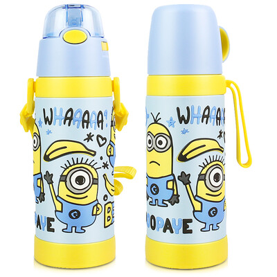 

Jingdong supermarket small yellow people insulation cups male&female students vacuum stainless steel cups children&39s portable straw pot double cover sets 450ML blue
