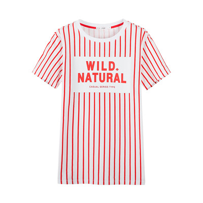 

Semir Semir short sleeve T-shirt summer ladies striped print straight long t-shirt Korean version 12216000030 white red tone M
