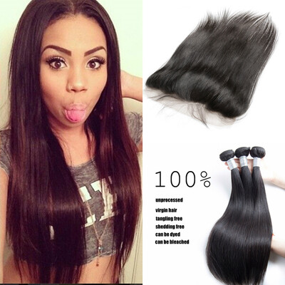 

Female Star Hair 7A Brazilian Straight Hair 360 Lace Frontal Closure With Bundles Human Hair 3 Bundles Alipop Closure With Baby Ha