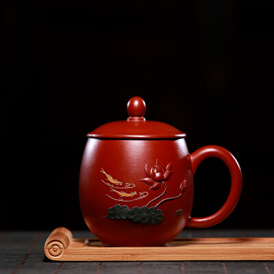 

Ming pot edge of purple sand cup Yixing all handmade famous ore Zhu mud Dahongpao painted fish opera cup 350ml