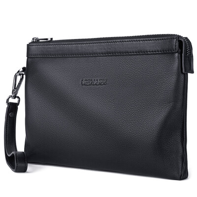 

Shark (VISHARK) Men's Handbag Cowhide Large Capacity Handbag Casual Fashion Envelope Bag Fashion Men's Bag Handbag Black DS71310302