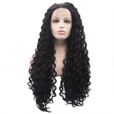 

Anogol African American Long Black Kinky Curly Glueless Hair Wigs Peruca Laco Sintetico Heat Resistant Synthetic Lace Front Wig