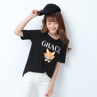 

City plus CITYPLUS Arts Fan Qingchun wild large size letter short sleeve shirt round neck bottom shirt T shirt CWTD174157 black