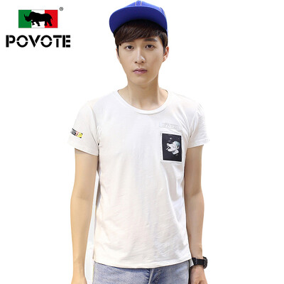 

Paulo rhinoceros (POVOTE) T-shirt men's round neck short-sleeved cotton character printing short section of young men's youth casual men's clothing jacket PVBKT25 white M