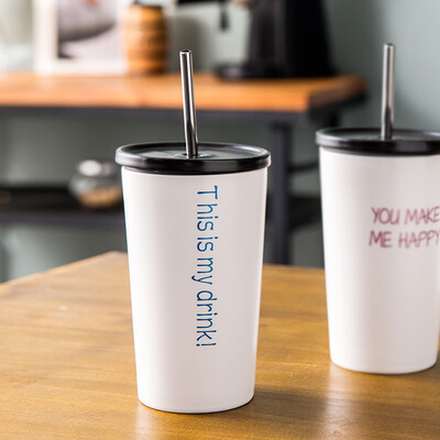 

Porcelain soul creative ceramic text mug cup tea cup coffee cup stainless steel straw cup cup drink drink cup Drink blue
