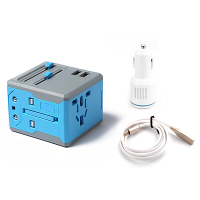 

40000 km global smart conversion adapter plugs multi-country universal travel converter car charger Apple data line set British&American American standard Australia SW6016 blue