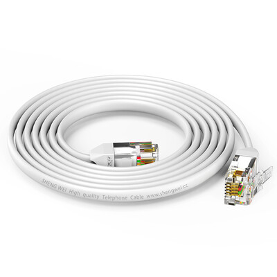 

Shengwei telephone line 4 core fax machine landline multi-strand flat 15 m white 6P4C finished RJ11 extension cord TC-1150B
