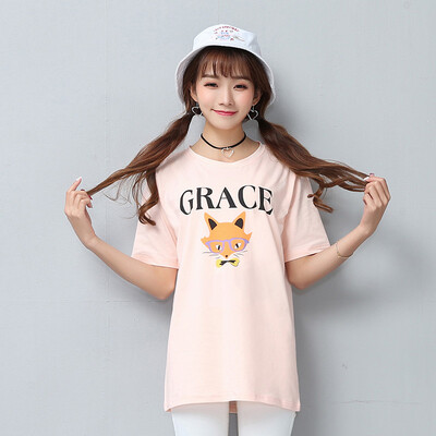 

City plus CITYPLUS Arts Fan Qingchun wild large size letter short sleeve shirt round neck bottom shirt T shirt CWTD174157 pink