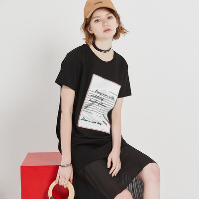 

Yixiang Liying 2017 summer new long-sleeved short-sleeved dress pleated skirt two sets of 160425206 black S