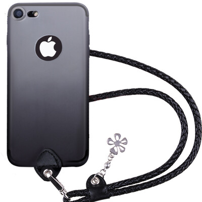 

Pizza Apple 7 phone case with lanyard iphone7 phone shell silicone i7 all-inclusive soft cover can be hanging neck 47 inches gradient black