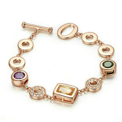 

Yoursfs Colorful Austrian Crystal Jewelry Bracelet Women 18K Rose Gold Plated Circle Charms Bracelet Fashion CZ Chain Bracelet Gi