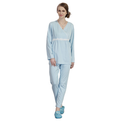 

Pui Kiss Mimi Yibi Pregnant Women V-Neck Lace Pajamas Home Service Sugar Set B7071 Blue 170 XL