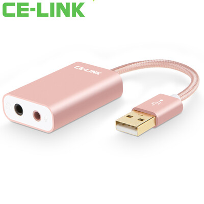

CE-LINK 2455 USB turn phone microphone interface computer independent external stereo free sound drive USB20 external independent sound card aluminum alloy rose gold