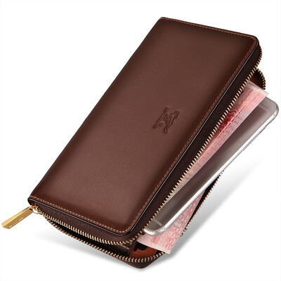 

Seven wolves men handbags large capacity first layer leather zipper purse bag new 1A2154082-02 brown upgrade version of large