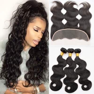 

Peruvian Virgin Hair With Closure Body Wave With Lace Frontal 8A Virgin Hair Lace Frontal Closure With Bundles Human Hair Weave