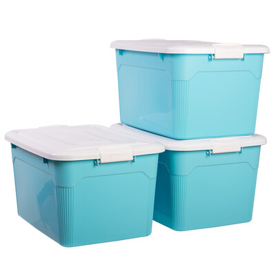 

Baicaoyuan Plastic Storage Box Storage Box Multi-function Storage Box Storage Box Cover Large 60L 3 Pack Peacock Blue