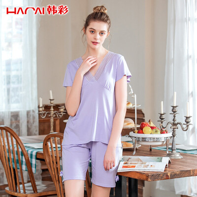 

Han Choi HACAI pajamas women short sleeves 2017 summer modal home service suit light purple 17095 XL