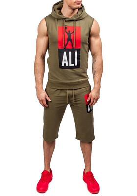 

2016 New men' fashion 2 parts sleeveless Hooded sweatshirt and pants set