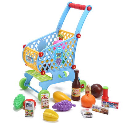 

Mother and child (babamama) shopping cart had a home simulation children's carts toys large vegetable and fruit set 19 sets of 051 blue