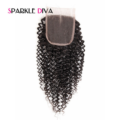 

Sparkle Diva Kinky Curly Lace Closure 100 Human Hair Natural Color Remy Hair 4x4 With Baby Hair 130 Density