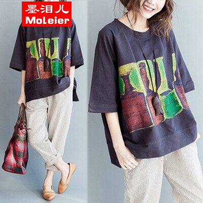 

Large size women's fab 4 bottle prints 5 sleeve t-shirts