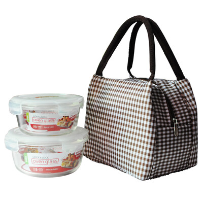

Lokchu deduction microwave oven lunch box glass crisper glass bowl lunch box box sealed box lunch box capacity girls apply gift lunch bag * 1 LLG831 +821 650 + 380ml