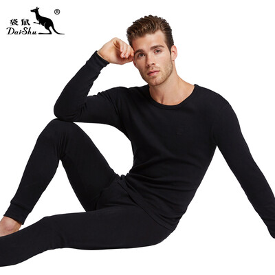 

DaiShu mens autumn clothing cotton round neck thin underwear set