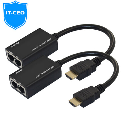 

IT-CEO HDMI cable extender dual cable 30 meters HDMI to RJ45 network interface HDMI signal amplifier transmitter receive Y1RJ45