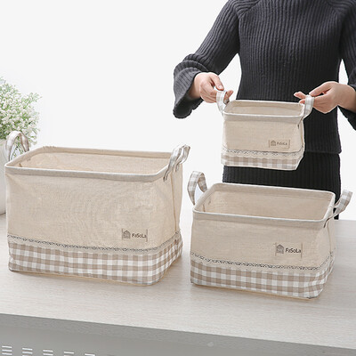 

FaSoLa cotton&linen storage basket Japanese fabric storage box desktop debris box large medium&small 3 sets