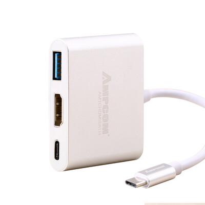 

Pukang (AMPCOM) Тип-С трансфицировали HDMI + USB-С 3.0 хаб зарядки проса конвертер HD MacBook Air ноутбук проектор адаптер серебряный сплав