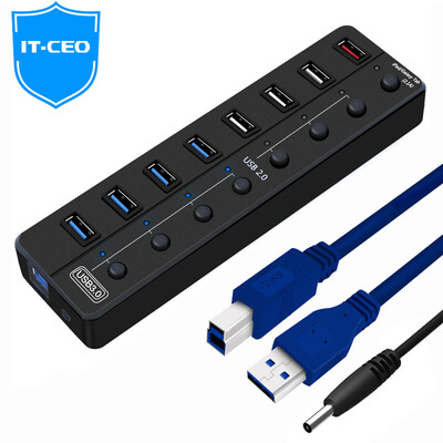

IT-CEO 4-port USB30 3-port USB20 splitter 21A charging port high-speed expansion of a drag eight converter laptop HUB hub black W1HUB-8U32