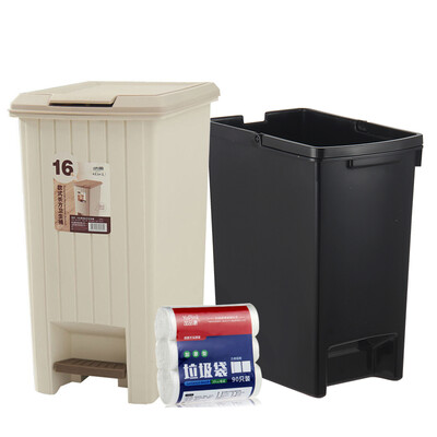 

Sanliang trash cans 16L square plastic trash cans with barrels by hand pedal dual-use kitchen&toilet household health barrels including 90 garbage bags SM-4813