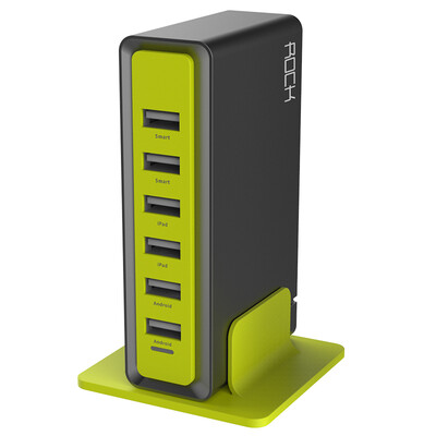 

Lock ROCK mobile phone charger six USB plugs multi-port charger for Apple iPhoneX 8 7plus 6s 5 Samsung millet Huawei Meizu gray yellow
