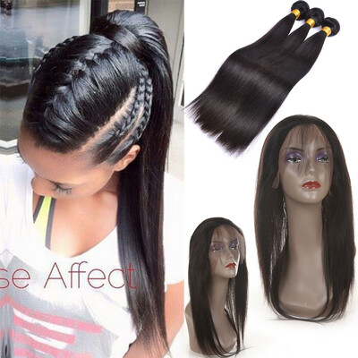 

100% human Peruvian Virgin Hair With Closure 360 Lace Frontal With Bundle Straight Human Hair With Closure Peruvian Lace Hair Clos