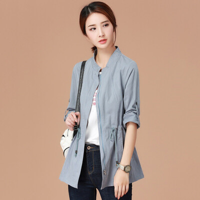 

City plus CITYPLUS 2017 autumn new women's solid color in the long section of the collar jacket female loose casual windbreaker CWWT178257 gray blue M