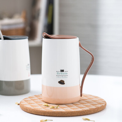 

Porcelain soul simple office mug with a lid with a spoon of ceramic cup milk coffee cup personalized creative drink cup shallow coffee