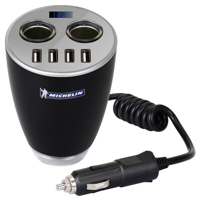 

Michelin (MICHELIN) Автомобильное зарядное устройство 6514ML с спасательным молотком перетащить шесть смарт-чашек 5V / 9.6A четыре USB / AC выходное напряжение обнаружения 12V / 24V
