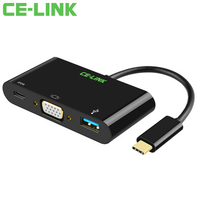 

CE-LINK 1671 Type-C to USB30 VGA HD Converter Adapter USB-C Adapter with TV Projector Expansion HUB Rechargeable Black