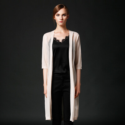 

Marc Rebecca Jack Rebecca sweater women solid color in the long section Slim thin section outside shawl air conditioning shirt 72002D apricot