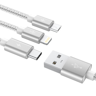 

Кабель 3-в-1 Lightning, Micro USB, Type-C i-mu,серебристый