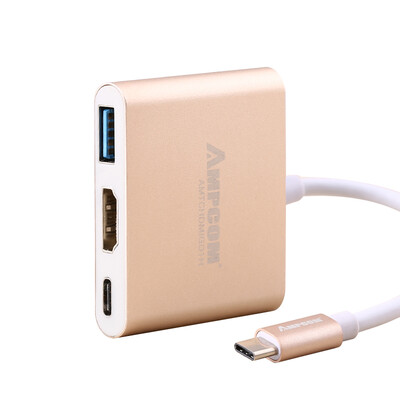 

AMPCOM Type-C к HDMI + HUB USB-C 3,0 Зарядное устройство HD-конвертер Macbook Просо-монитор воздуха Адаптер проектора Алюминиевый сплав Золото