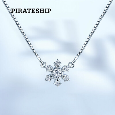 

Pirate ship pirateship 925 silver Japanese&Korean mini snowflake chain clavicle fashion wild temperament short silver necklace snowflake chain chain plated platinum