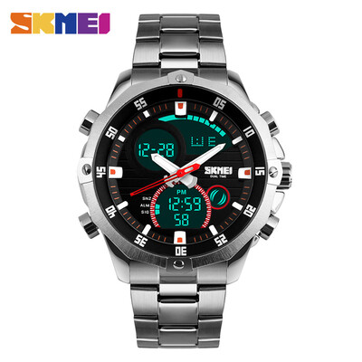 

SKMEI Digital Quartz Watch Men 30M Waterproof LED Dual Display Wristwatches Stainless Steel Strap Sports Watches 1146