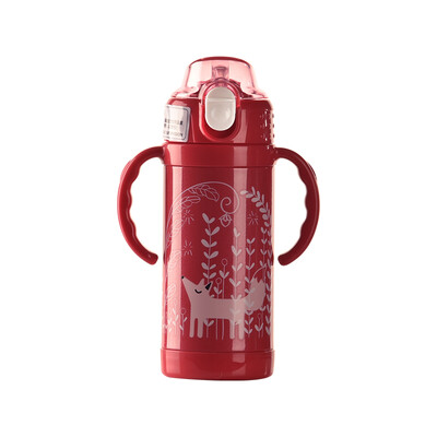 

Jingdong supermarket] babycare with handle to learn the cup of insulation Cup with straw baby cup lemon red 350ml-send lanyard