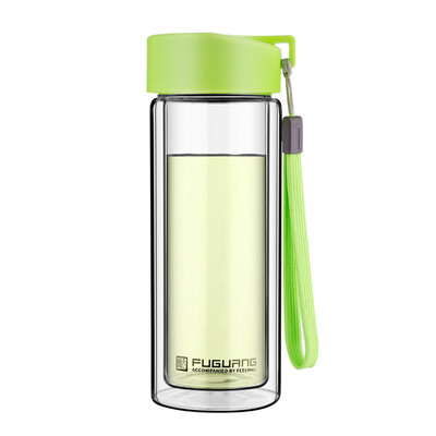 

Fu Guang heat-resistant anti-hot portable hand cups men&women fashion transparent double glass grass green 280ml G1311-280