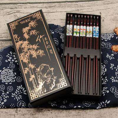 

Jingdong Supermarket Bamboo wood in the classic Chinese 5 flower chopsticks 5 double gift boxed chopsticks home gift chopsticks frame